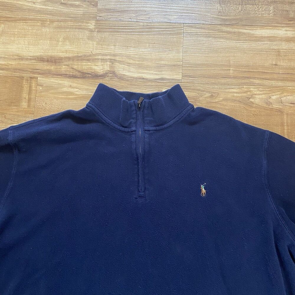 Polo Ralph Lauren Mens 2XB Navy Blue Estate Rib 1/4 Zip Sweater Preppy Pony Logo - Picture 9 of 16